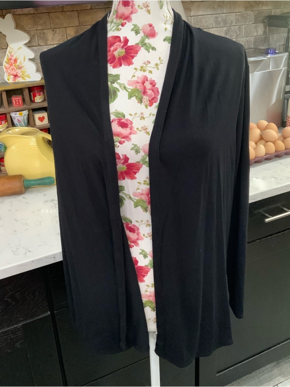 J Jill Open Front Black Cardigan Medium Petite Long Sleeve Knit Neutral Capsule